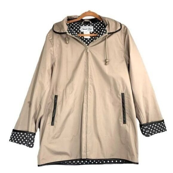 Thermal Slicks Waterproof Rain Jacket w/Polka Dot Lining - Beige/B&W Size Medium - Picture 1 of 7